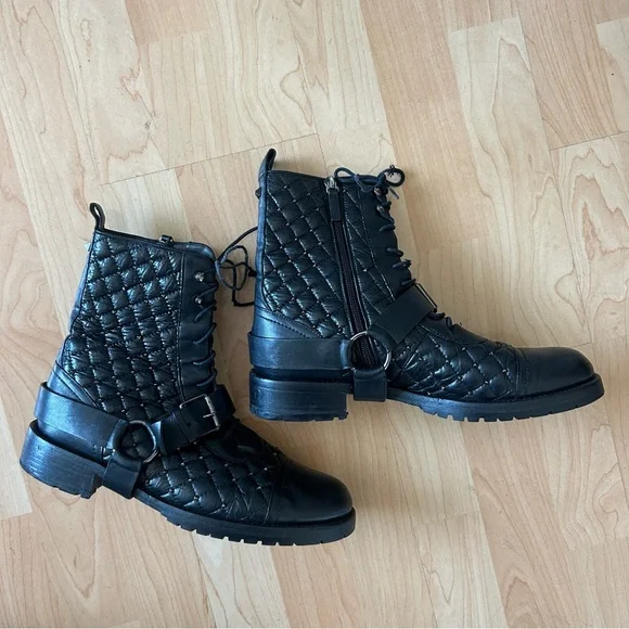Valentino | Shoes | Valentino Black Quilted Combat Boots  display picture 2